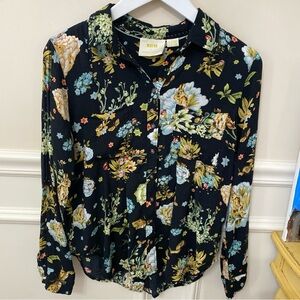 Maeve By Anthropologie Woodland Animal Floral Button-Up Blouse Size 4 EUC
